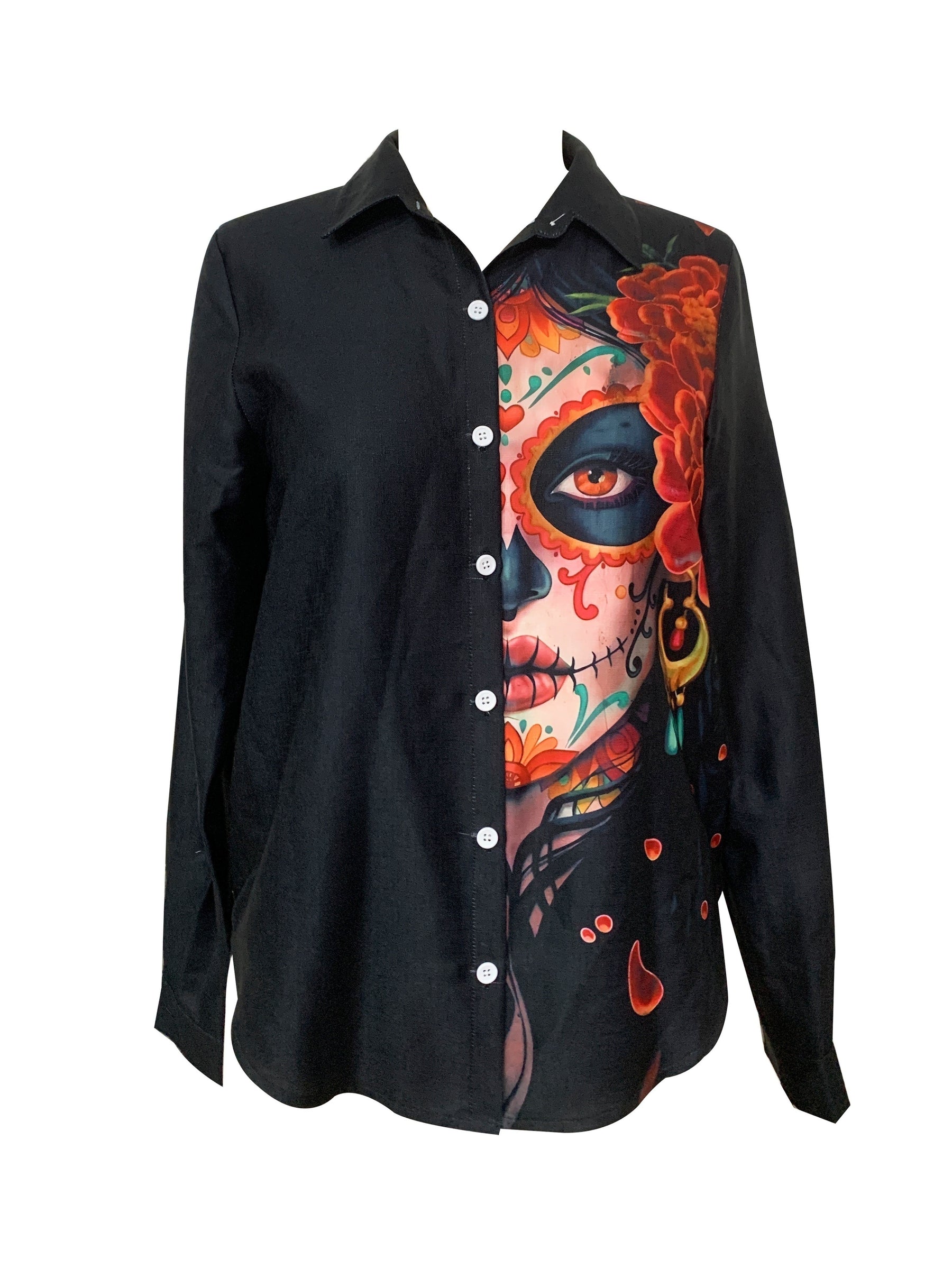 Camisa LunaBloom Casual com Estampa Retrato