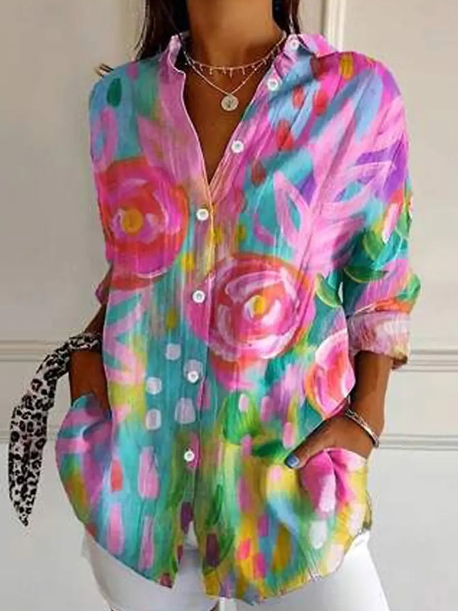 Camisa Feminina Floral Casual – Manga Longa