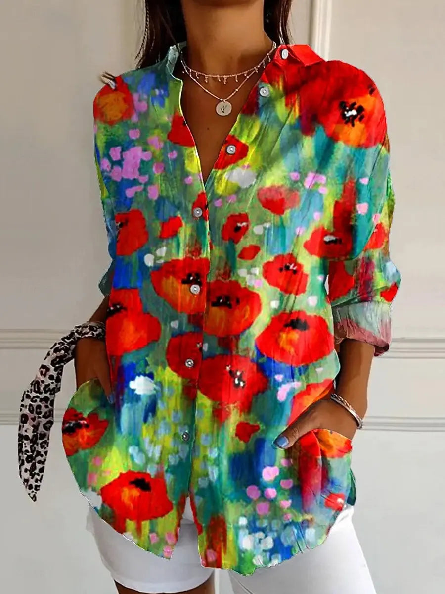 Camisa Feminina Floral Casual – Manga Longa