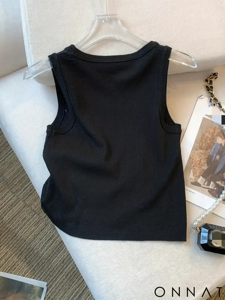 Colorful Rhinestone Knitted Tank Top Casual Crew Neck Sleeveless Tank Top For Summer Women’s Clothing Crop Top Camis