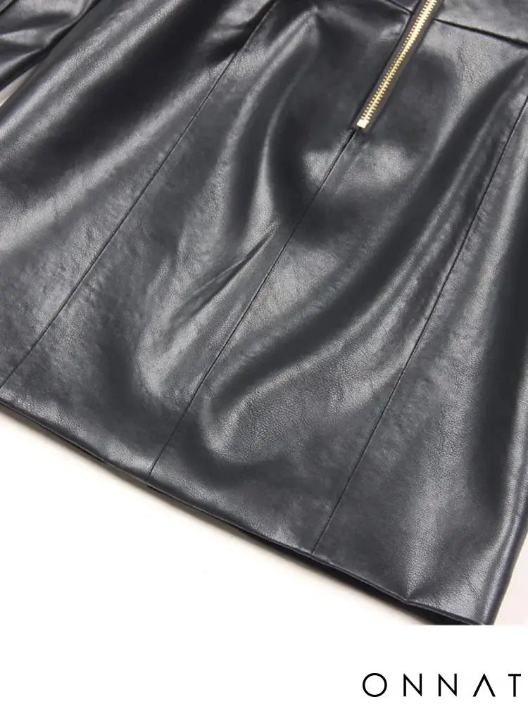 Black Leather Gold Button Blazer Dress