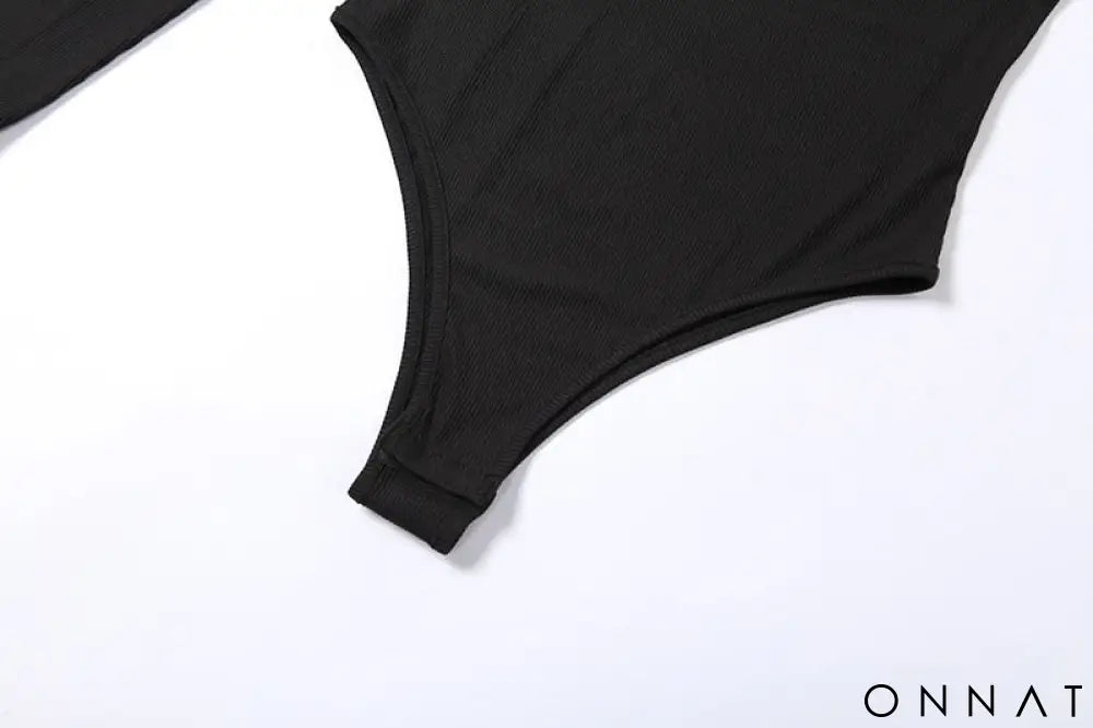 Black One Shoulder Turtleneck Bodysuit Tops