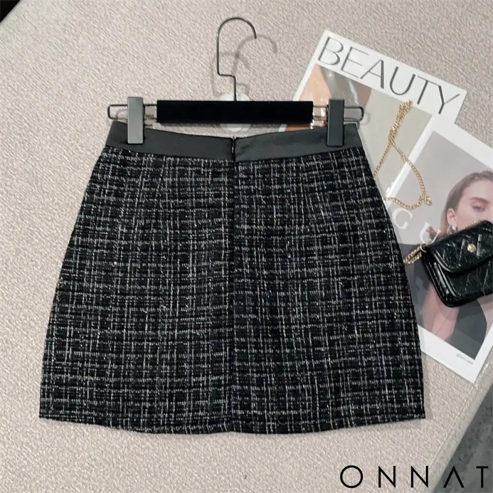 Black Tweed Cropped Top & Matching Skirt Set