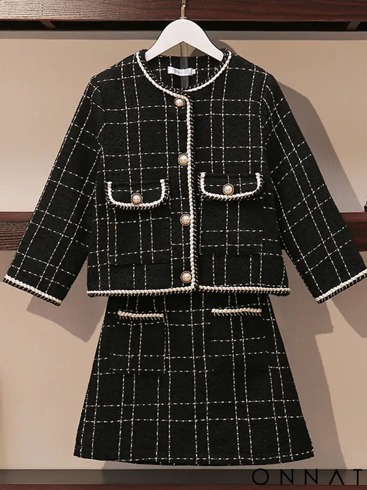 Black & White Tweed Jacket & Skirt Set