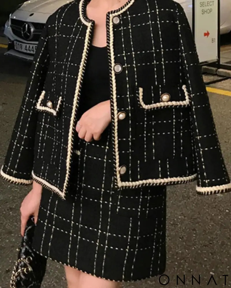 Black & White Tweed Jacket & Skirt Set