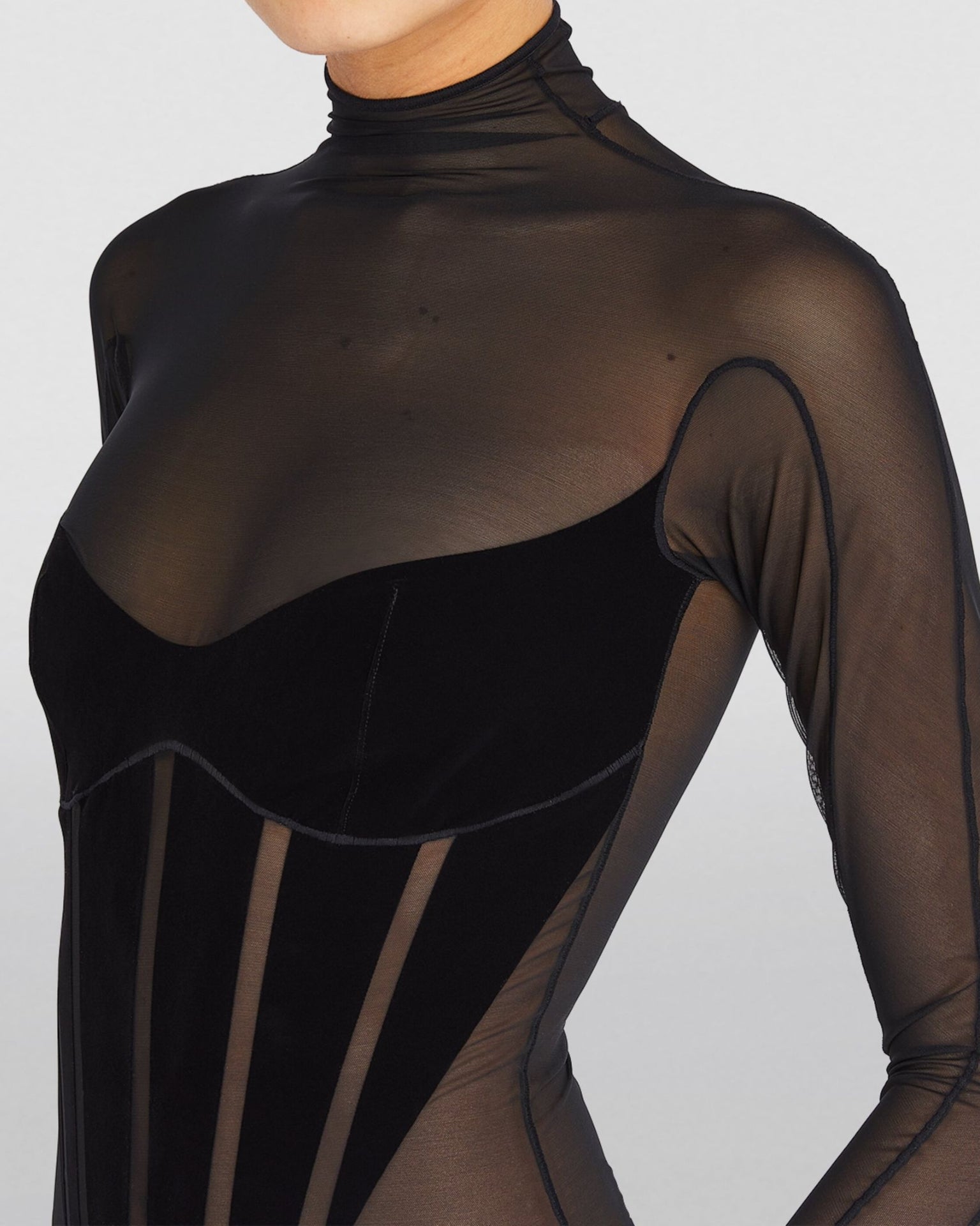 Body Preto Transparente Modelador com Gola Alta