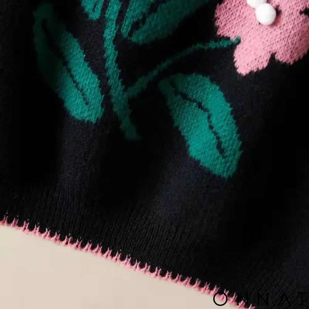 Black Floral Acrylic Knit O-Neck Sleeveless Pullover Women’s Vest Sweater Female Sweaters Tops Woman Clothing Fashion