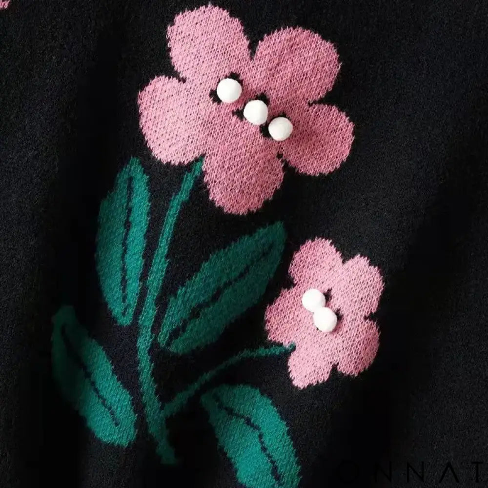 Black Floral Acrylic Knit O-Neck Sleeveless Pullover Women’s Vest Sweater Female Sweaters Tops Woman Clothing Fashion