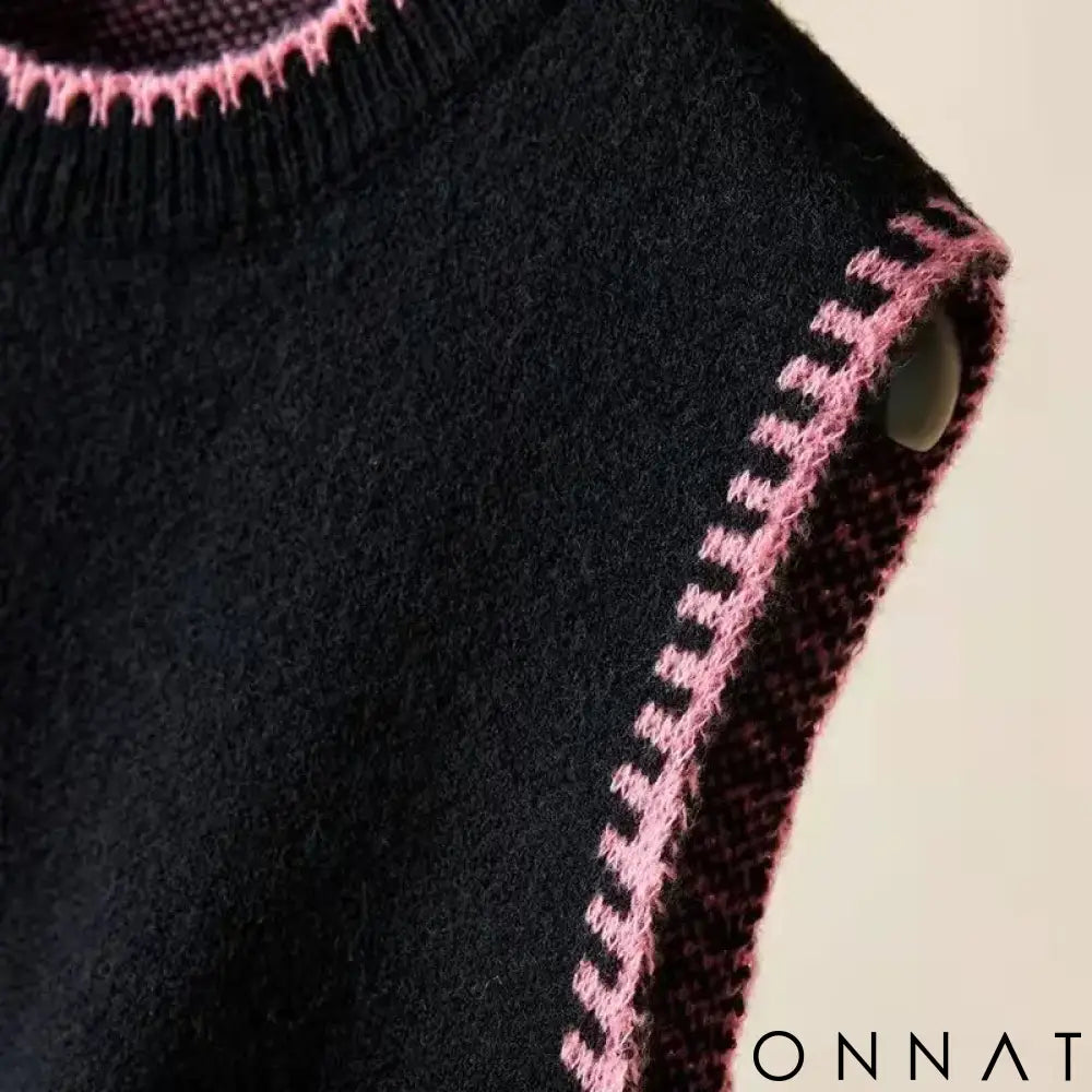 Black Floral Acrylic Knit O-Neck Sleeveless Pullover Women’s Vest Sweater Female Sweaters Tops Woman Clothing Fashion