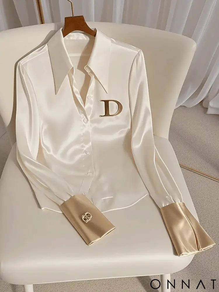 High Quality Fashion Women’s White Satin Shirt Turn Down Collar Long Sleeve Blouses 2024 Autumn New For Women Casual