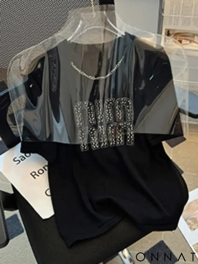 2024 Plus Size Hot Drilling Chain Loose T-shirt Women Summer New Korean Style Elegant Casual Trendy Short Sleeve Top