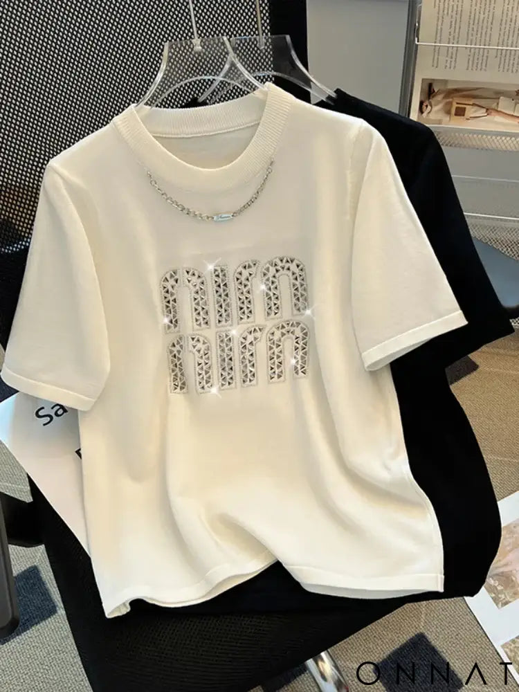 2024 Plus Size Hot Drilling Chain Loose T-shirt Women Summer New Korean Style Elegant Casual Trendy Short Sleeve Top