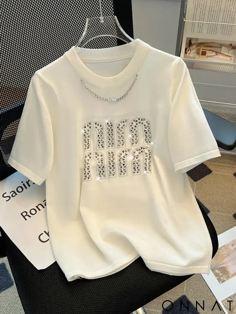 2024 Plus Size Hot Drilling Chain Loose T-shirt Women Summer New Korean Style Elegant Casual Trendy Short Sleeve Top
