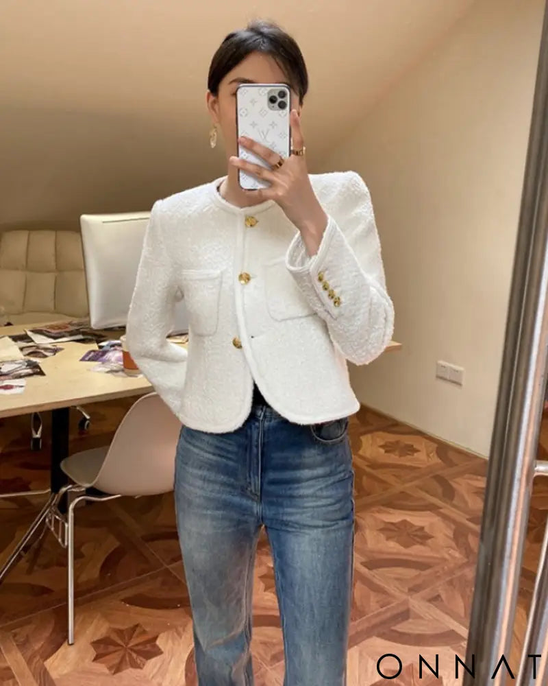 Cropped Tweed Gold Button Jacket