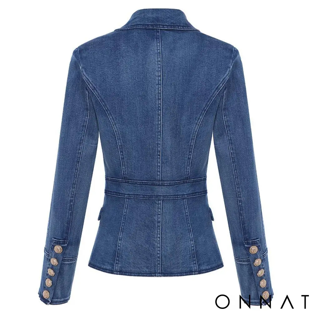 Denim Double Breasted Gold Button Blazer