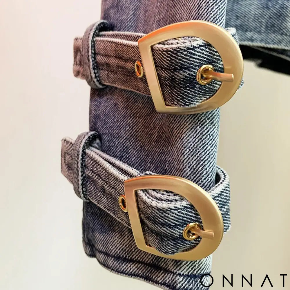 Denim Gold Button Biker Jacket