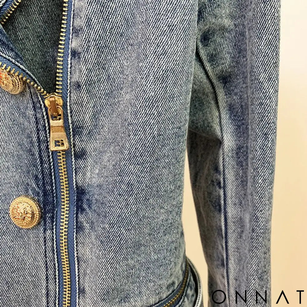 Denim Gold Button Biker Jacket
