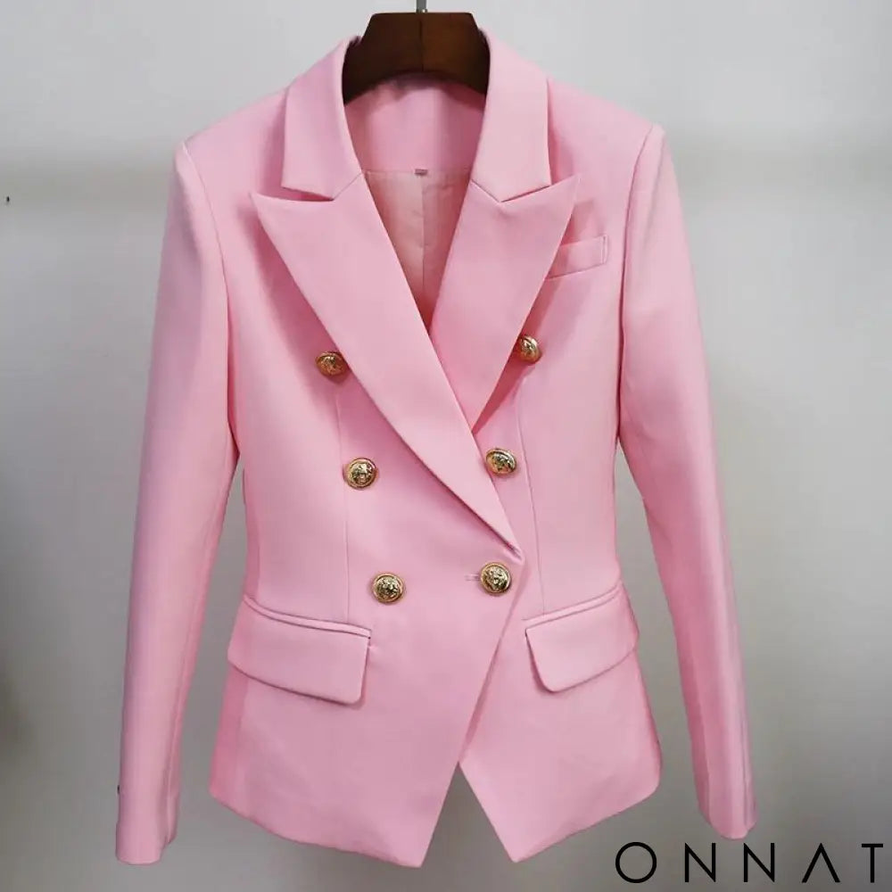 Double Breasted Gold Button Blazer Baby Pink / S