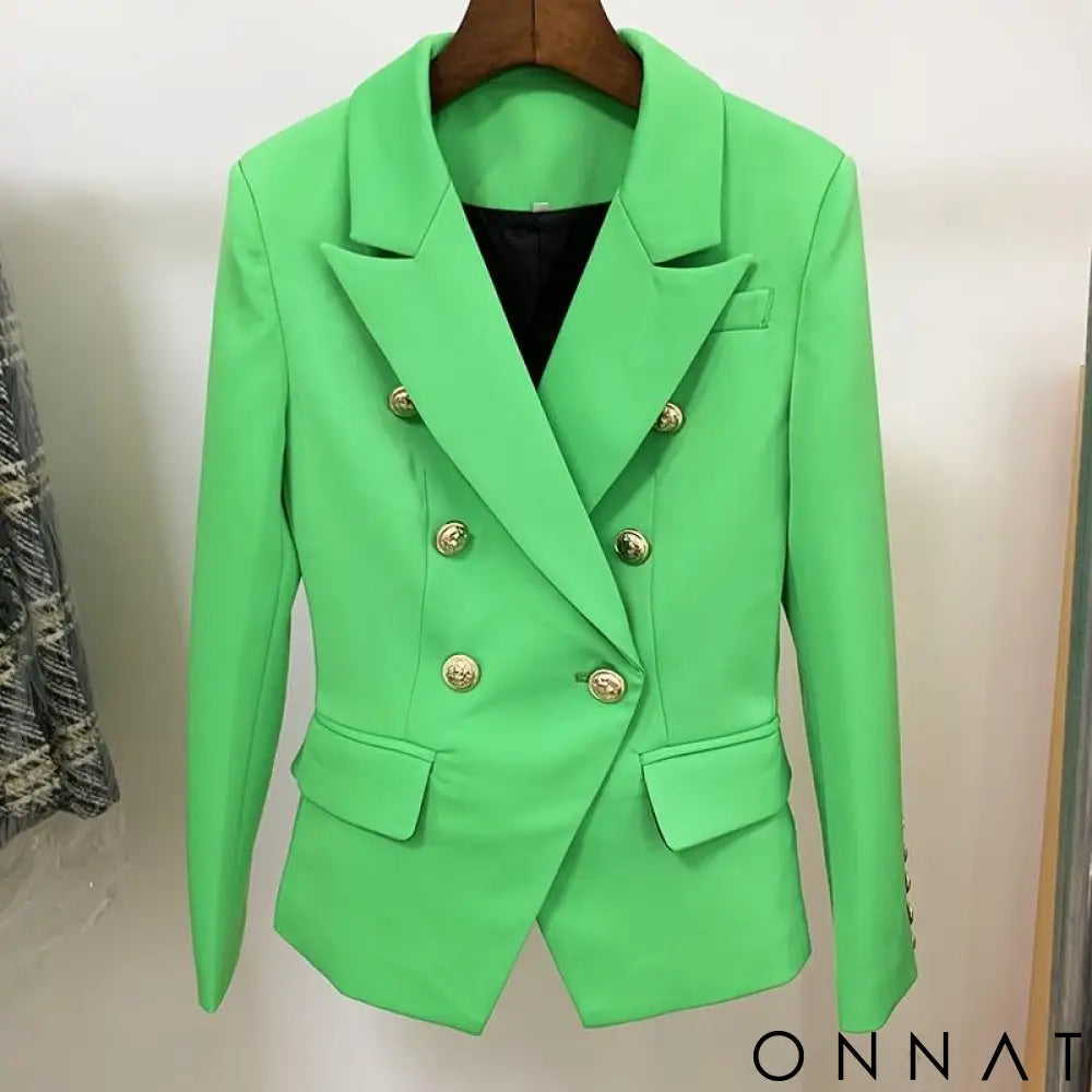 Double Breasted Gold Button Blazer Neon Green / S
