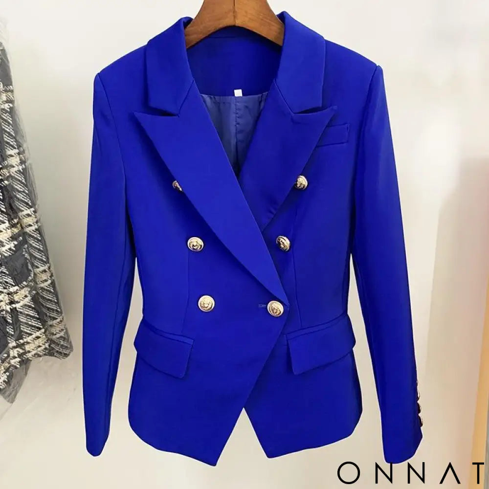 Double Breasted Gold Button Blazer Royal Blue / S