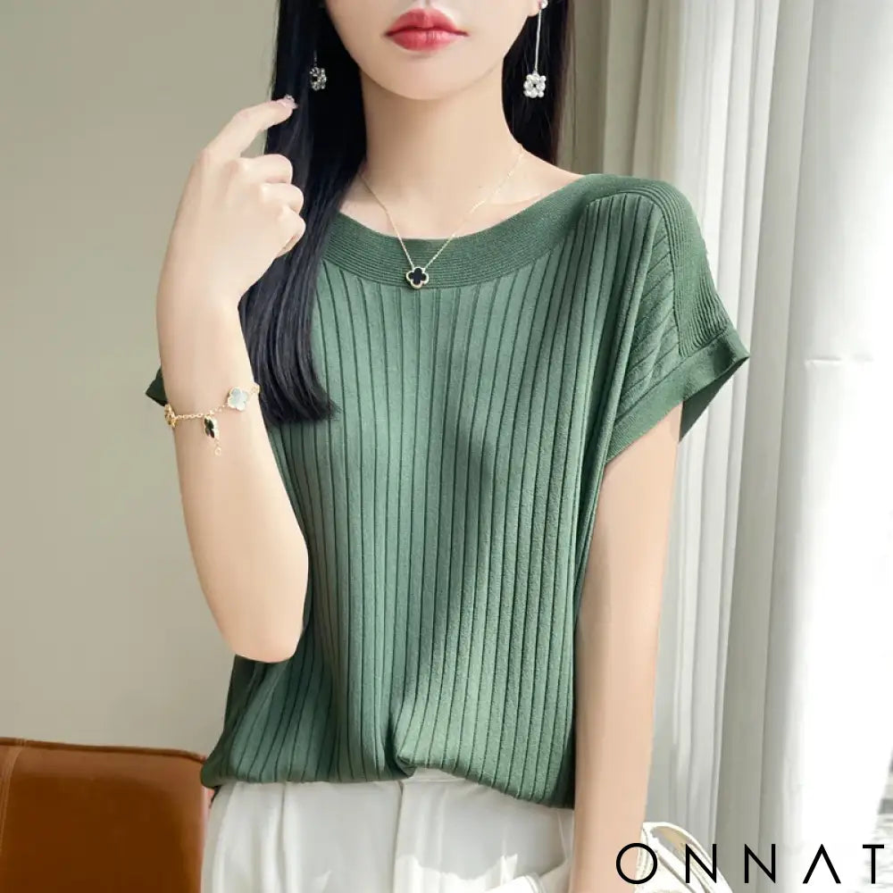 2025 Fashion Slash Neck Women Sweater Ice Silk Spring Summer Knitted Sweater Loose Casual Korean Shirts Short Sleeve