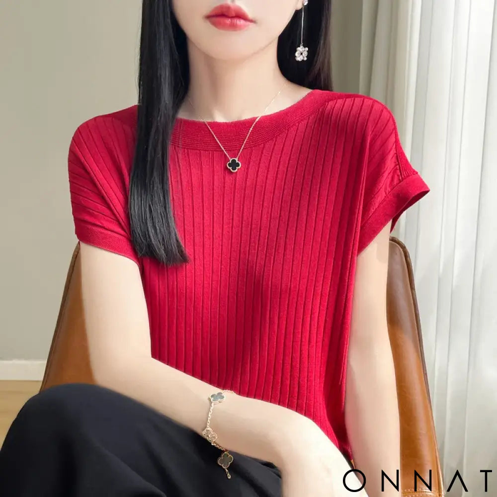2025 Fashion Slash Neck Women Sweater Ice Silk Spring Summer Knitted Sweater Loose Casual Korean Shirts Short Sleeve