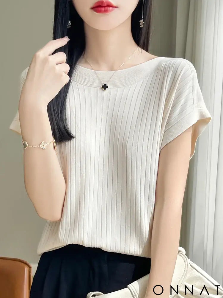 2025 Fashion Slash Neck Women Sweater Ice Silk Spring Summer Knitted Sweater Loose Casual Korean Shirts Short Sleeve