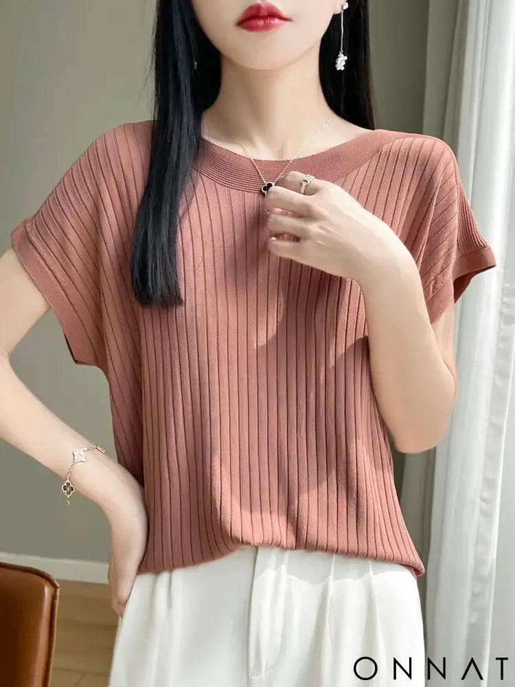 2025 Fashion Slash Neck Women Sweater Ice Silk Spring Summer Knitted Sweater Loose Casual Korean Shirts Short Sleeve