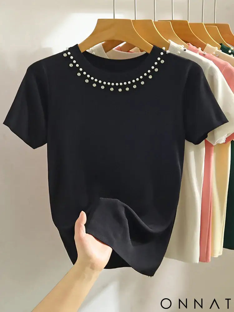 AOSSVIAO 2025 Korea Knitted T-shirt Women Top Solid Tank Y2K Summer New Fashion Female Sleeveless Beading Casual Thin