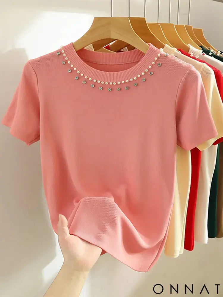 AOSSVIAO 2025 Korea Knitted T-shirt Women Top Solid Tank Y2K Summer New Fashion Female Sleeveless Beading Casual Thin