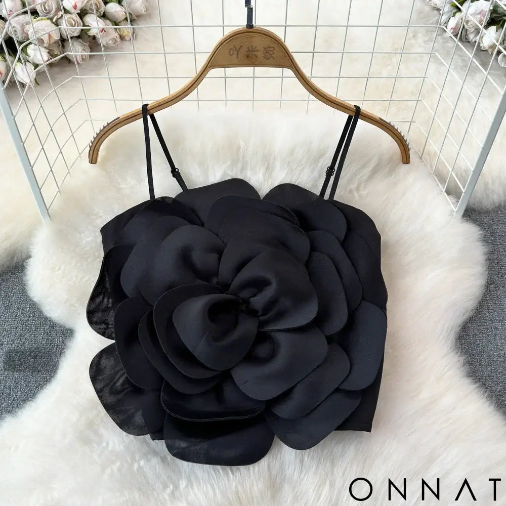 Stretchy Back Camis Slim Woman Solid Big Flower Tank Girl 2024 Summer Crop Top for Female Camisole black / one
