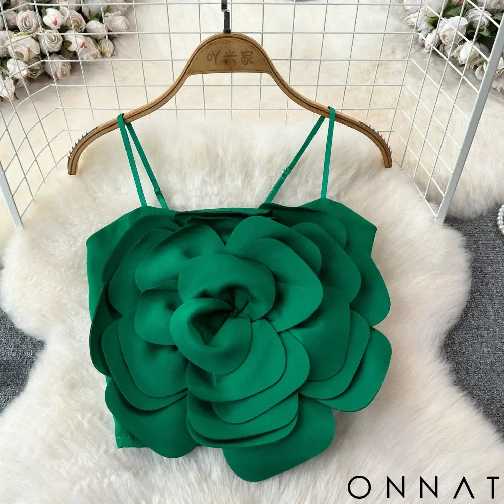 Stretchy Back Camis Slim Woman Solid Big Flower Tank Girl 2024 Summer Crop Top for Female Camisole green / one