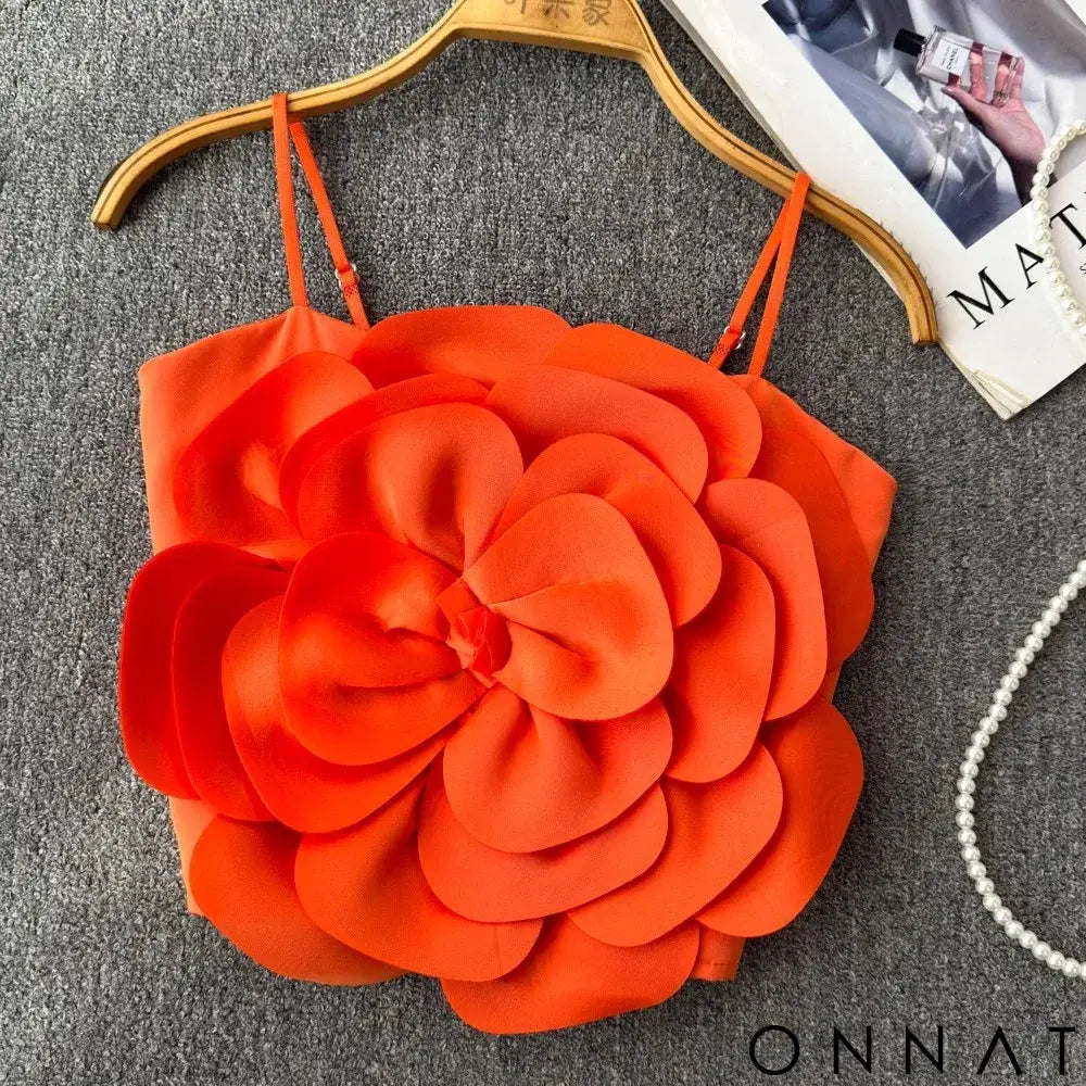 Stretchy Back Camis Slim Woman Solid Big Flower Tank Girl 2024 Summer Crop Top for Female Camisole orange / one