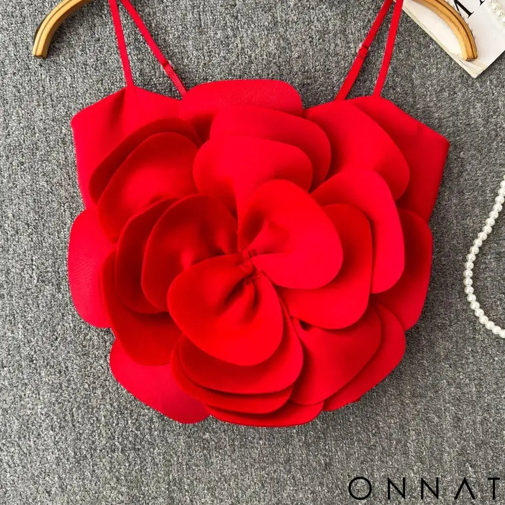 Stretchy Back Camis Slim Woman Solid Big Flower Tank Girl 2024 Summer Crop Top for Female Camisole red / one
