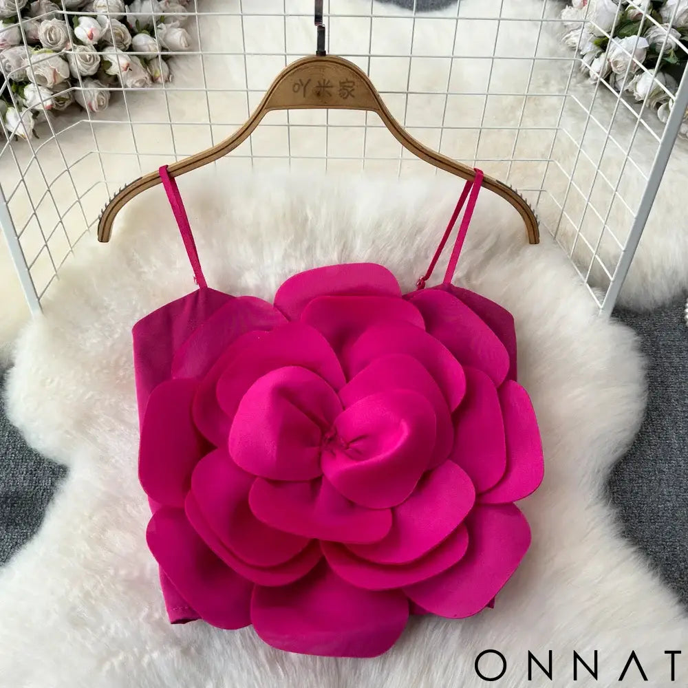 Stretchy Back Camis Slim Woman Solid Big Flower Tank Girl 2024 Summer Crop Top for Female Camisole rose red / one