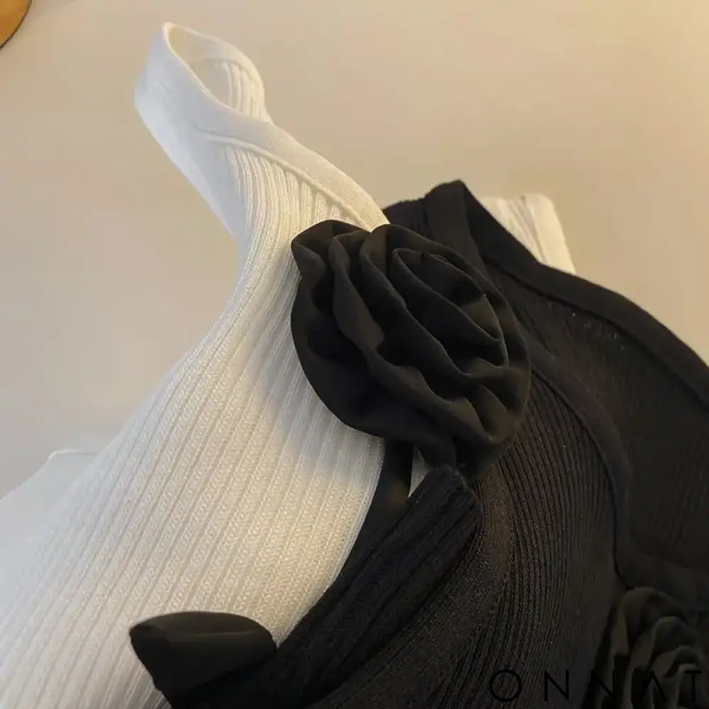 Korean Clothing Cute Unique Three-dimensional Flower Slim Fitting Sleeveless Ice Silk Knitted Halter Top for Women