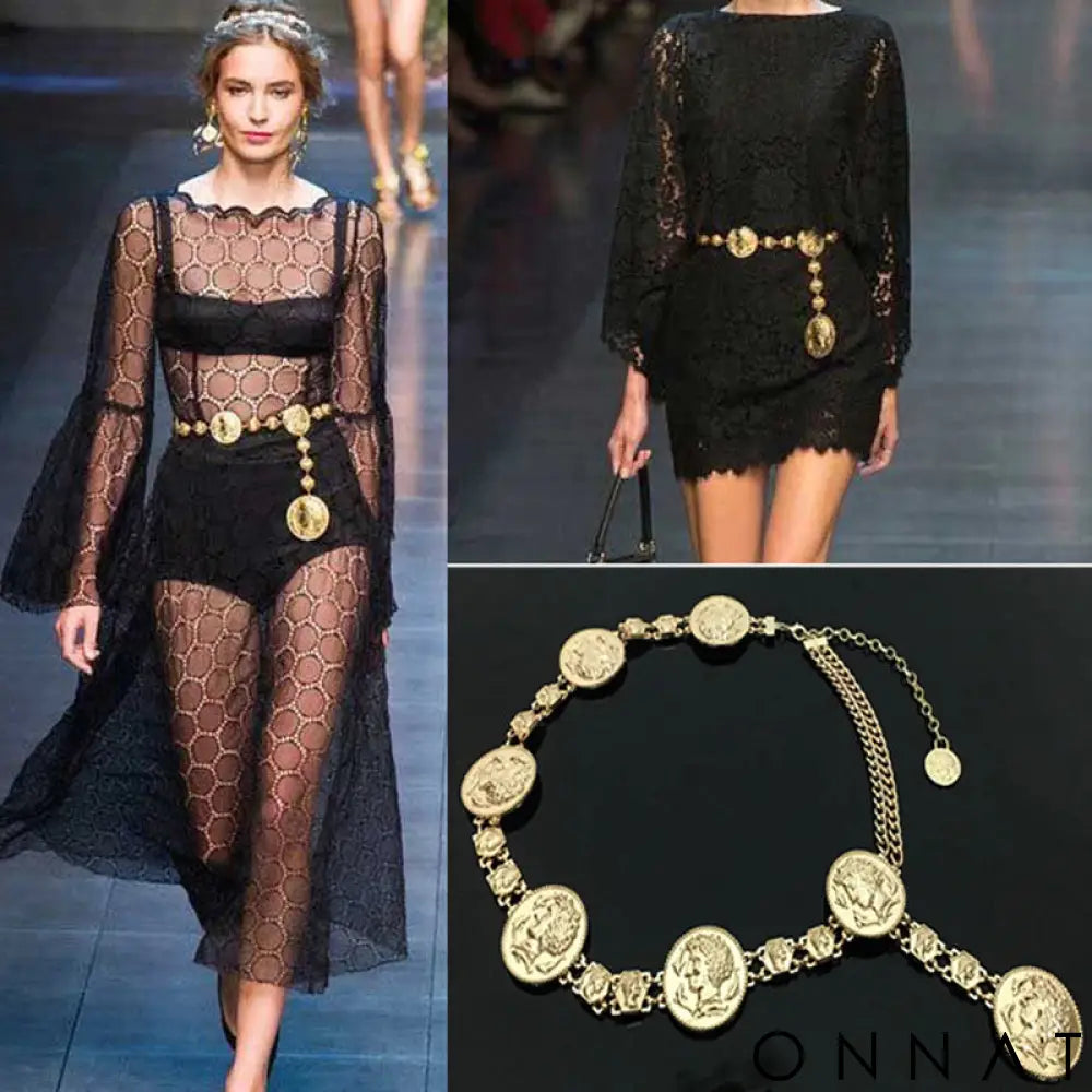 Gold Lioness Vintage Runway Chain Belt ONE SIZE (Adjustable) Jewelry