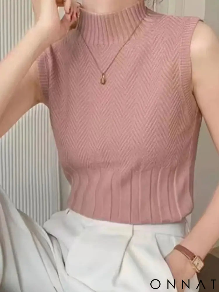HELIAR Women Summer Casual Knitted Tank Tops Solid Sleeveless Half High Collar Slim Base Shirt Sexy Top Knitwear Y2k