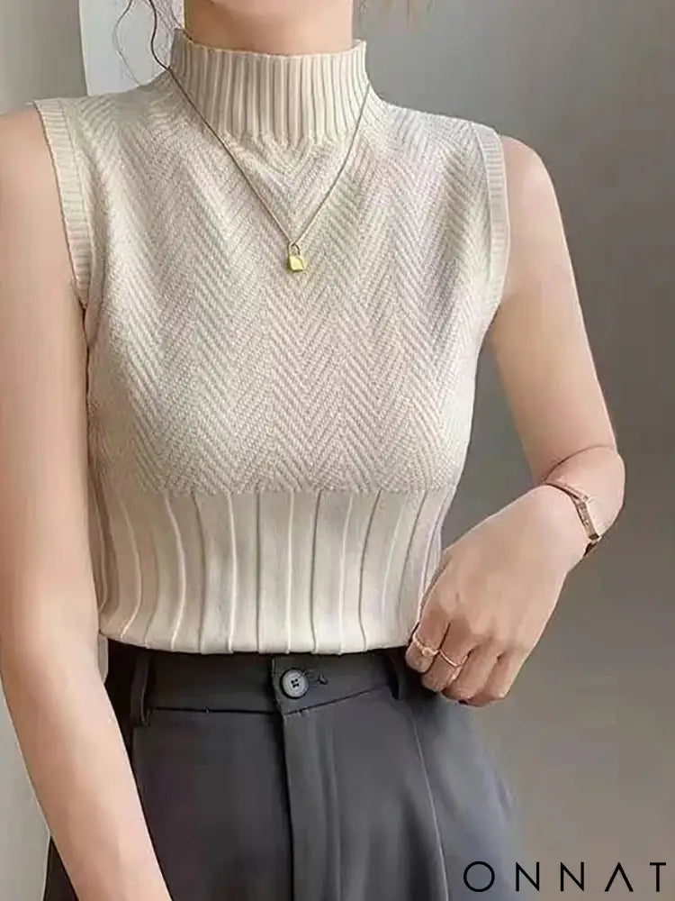 HELIAR Women Summer Casual Knitted Tank Tops Solid Sleeveless Half High Collar Slim Base Shirt Sexy Top Knitwear Y2k