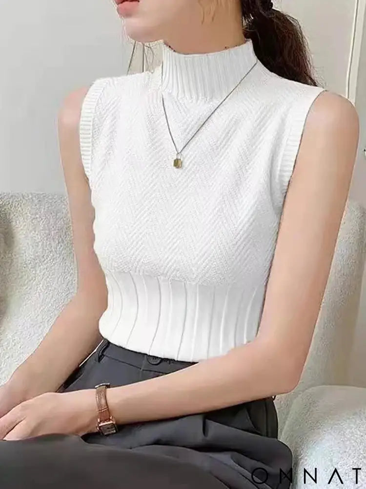 HELIAR Women Summer Casual Knitted Tank Tops Solid Sleeveless Half High Collar Slim Base Shirt Sexy Top Knitwear Y2k