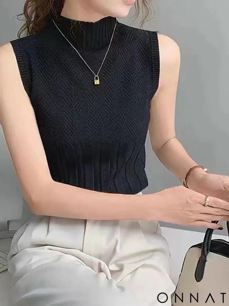 HELIAR Women Summer Casual Knitted Tank Tops Solid Sleeveless Half High Collar Slim Base Shirt Sexy Top Knitwear Y2k