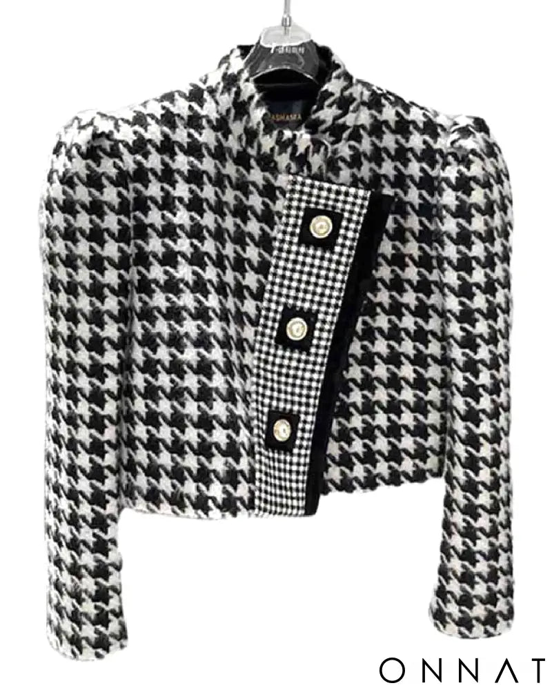 Houndstooth Tweed Cropped Jacket