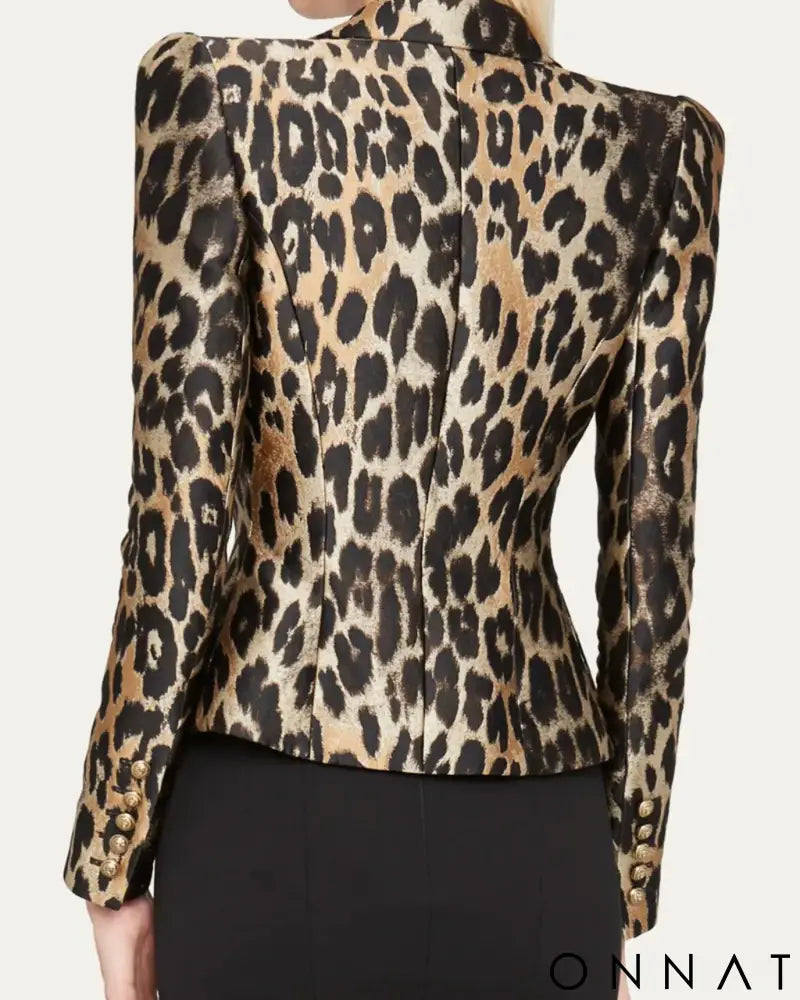 Leopard Double Breasted Gold Button Blazer