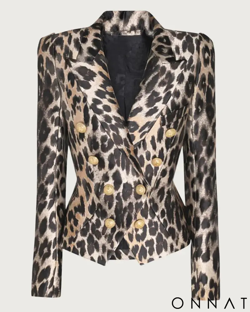 Leopard Double Breasted Gold Button Blazer