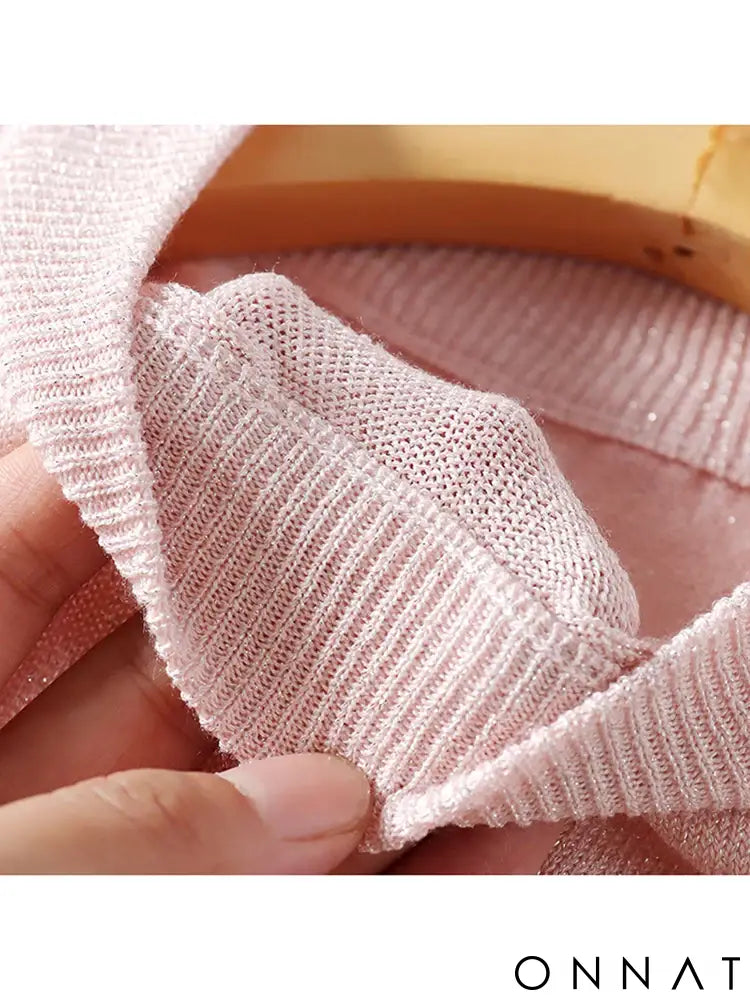 Shiny Lurex 2024 Spring Summer O Neck Mix Color Patchwork Sweater Women Casual Short Sleeve Pullover Knit Jumper Korean