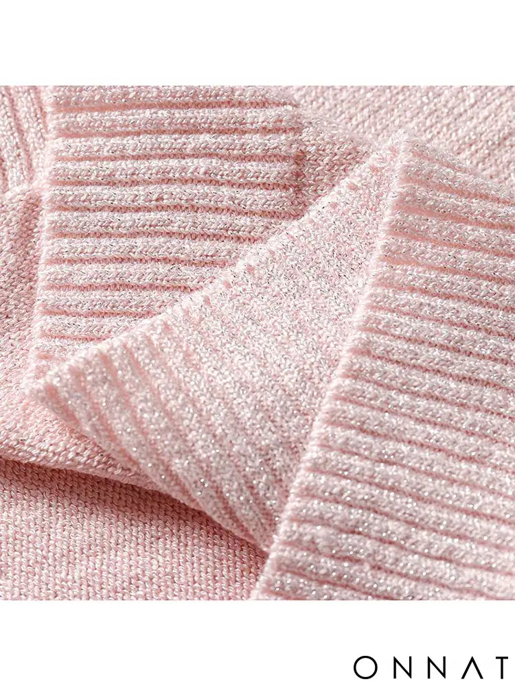 Shiny Lurex 2024 Spring Summer O Neck Mix Color Patchwork Sweater Women Casual Short Sleeve Pullover Knit Jumper Korean