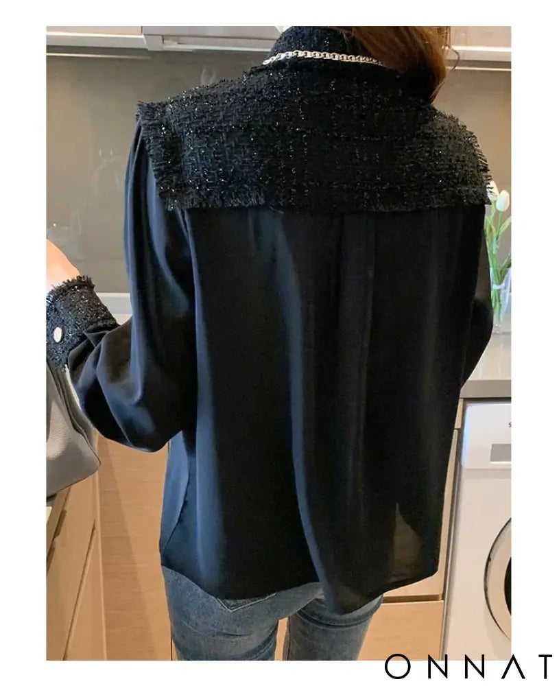 Tweed Silk Chain Gold Button Blouse Tops