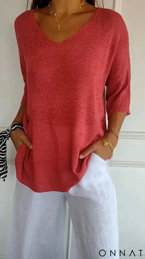Velmara | Elegant Knitted V-Neck Top