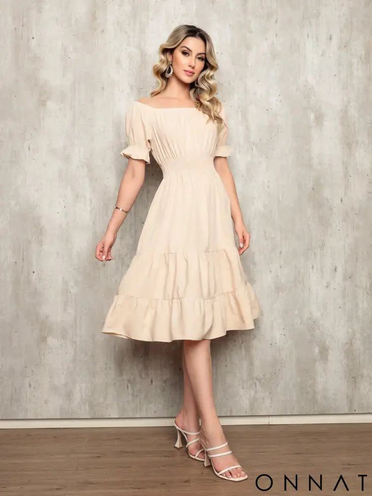Vestido Midi Curto Larissa Bege / P