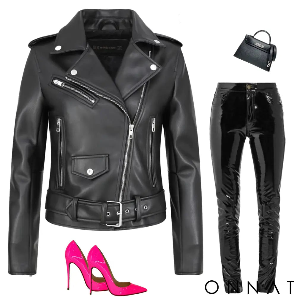 Women’s Black Classic Leather Biker Jacket